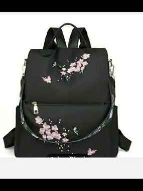Black Floral Backpack Tote - Women's Bag